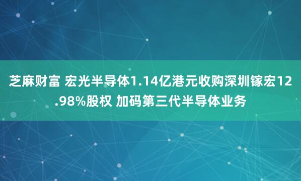 芝麻财富 宏光半导体1.14亿港元收购深圳镓宏12.98%股权 加码第三代半导体业务